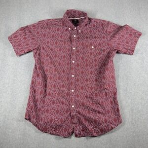 Obey Button Down Shirt Mens Large Red Burgundy‎ Geometric Diamond Short Sleeve